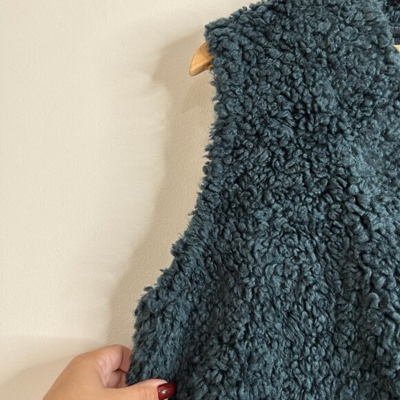 Habitat Vest Womens M/L Dark Teal Boucle Sherpa Button Front Made in USA Boho - Picture 3 of 9